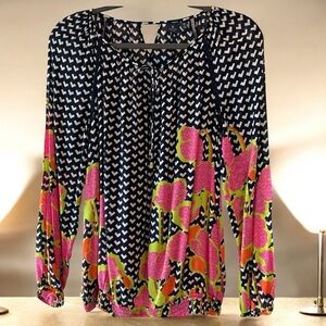 Kaari Blue Black and Pink Floral Blouse